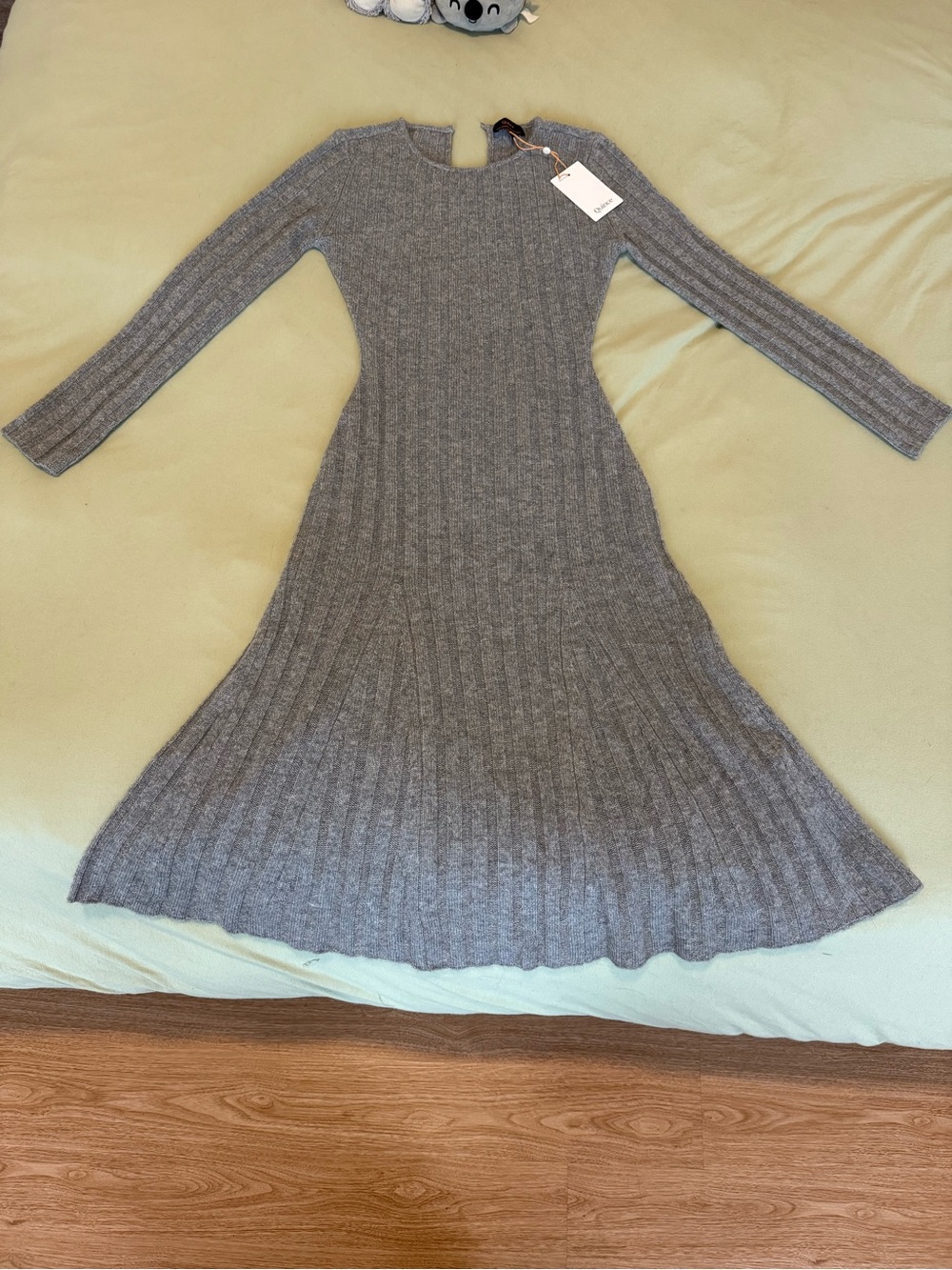 Quince 100% Mongolian Cashmere Wide-Rib Midi Dress Gray XS NWT